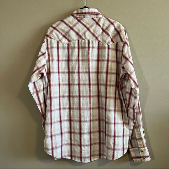 ✨ Wrangler Men’s White Maroon Plaid Pearl Snap Button Down Shirt Large - Picture 7 of 7